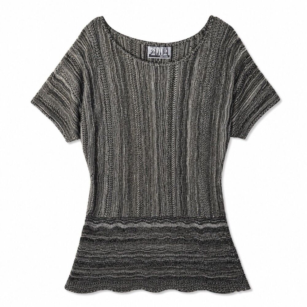 212 New York Tunic Sweater Women's Size Small Gray Open Knit Dolman Sleeve